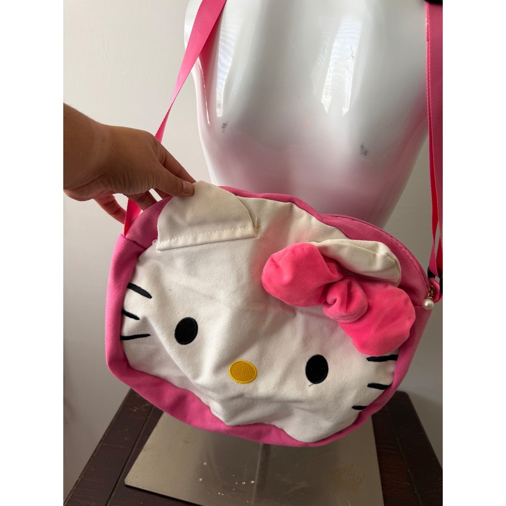 Y2K Sanrio Hello Kitty Messenger Bag Plush Face Crossbody Pink White